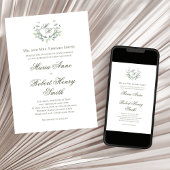 緑エレガント書モノグラム結婚の 招待状