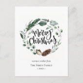 緑エレガント松コーン葉リース水彩 ポストカード (正面)