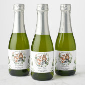 緑エレガント林の森の赤ちゃん動物 スパークリングワインラベル (ボトル)