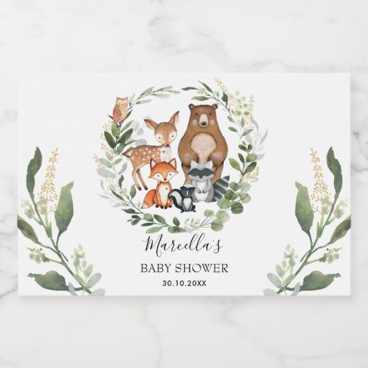 緑エレガント林の森の赤ちゃん動物 スパークリングワインラベル (シングルラベル)