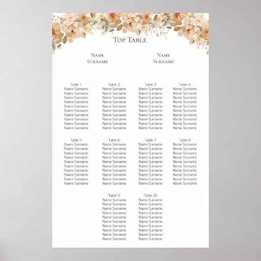 緑エレガント桃の花の結婚シーティングプラン ポスター (正面)