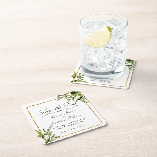 緑エレガント植物学つる植物金ゴールド保存日 スクエアペーパーコースター (インサイチュ)