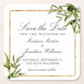 緑エレガント植物学つる植物金ゴールド保存日 スクエアペーパーコースター (正面)