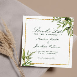 緑エレガント植物学つる植物金ゴールド保存日 招待状