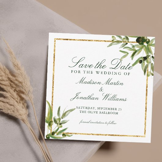 緑エレガント植物学つる植物金ゴールド保存日 招待状