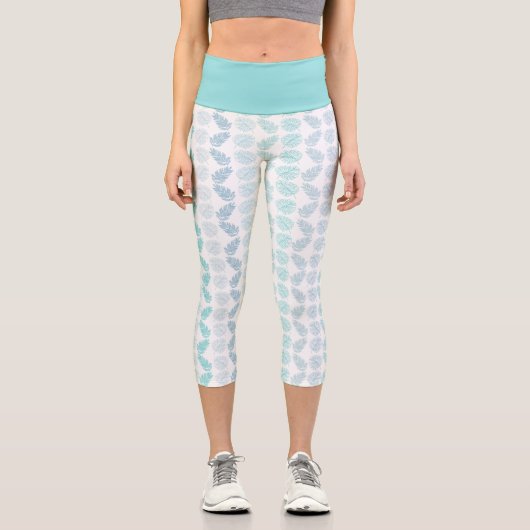 緑エレガント植物性の熱帯葉型パターン カプリレギンス (正面)