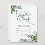 緑エレガント植物性アンパサ結婚ンドの魅力 招待状 (正面)