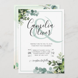 緑エレガント植物性アンパサ結婚ンドの魅力 招待状