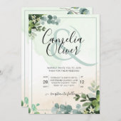 緑エレガント植物性アンパサ結婚ンドの魅力 招待状 (正面/裏面)
