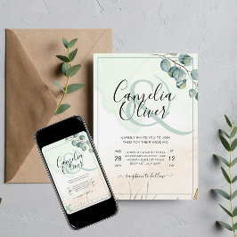 緑エレガント植物性アンパ結婚サンド 招待状