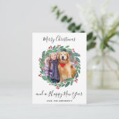 緑エレガント植物性リースクリスマスフォト シーズンポストカード (スタンド正面)