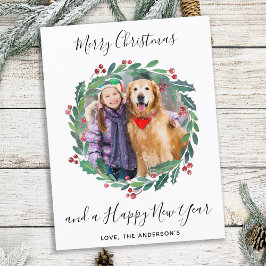 緑エレガント植物性リースクリスマスフォト シーズンポストカード