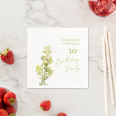 緑エレガント植物水彩第30回誕生日 スタンダードカクテルナプキン (インサイチュ)