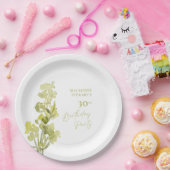 緑エレガント植物水彩第30回誕生日 ペーパープレート (パーティー)