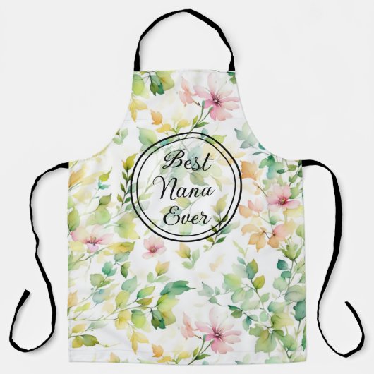 緑エレガント植物水彩野草 エプロン (正面)