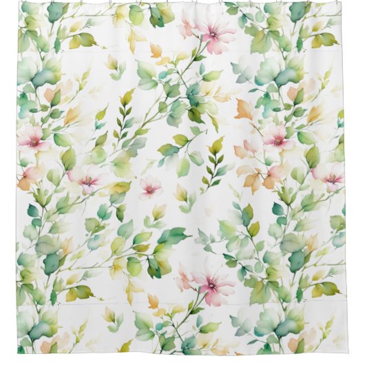 緑エレガント植物水彩野草 シャワーカーテン (正面)