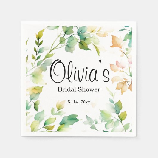 緑エレガント植物水彩野草 スタンダードカクテルナプキン (正面)