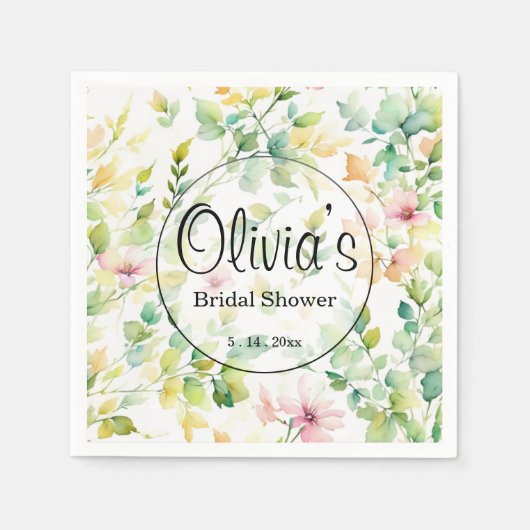 緑エレガント植物水彩野草 スタンダードカクテルナプキン (正面)