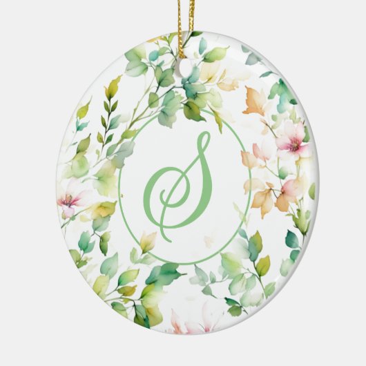 緑エレガント植物水彩野草 セラミックオーナメント (左)