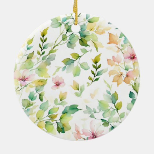 緑エレガント植物水彩野草 セラミックオーナメント (裏面)