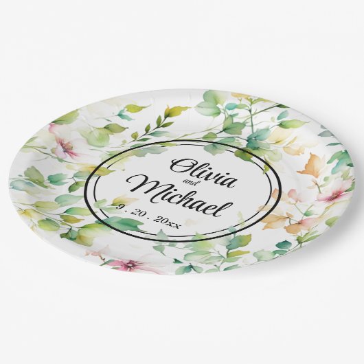 緑エレガント植物水彩野草 ペーパープレート (アングル)