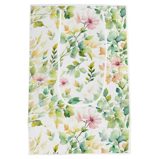 緑エレガント植物水彩野草 ミディアムペーパーバッグ (裏面)