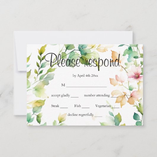 緑エレガント植物水彩野草 出欠カード (正面)