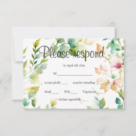 緑エレガント植物水彩野草 出欠カード