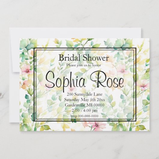 緑エレガント植物水彩野草 招待状 (正面)