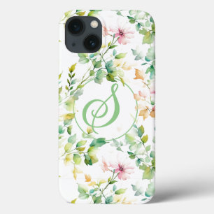 緑エレガント植物水彩野草 iPhone 13ケース