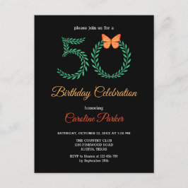 緑エレガント植物蝶50誕生日 インビテーションポストカード