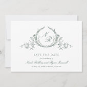 緑エレガント水彩モノグラム書 セーブザデート (正面)