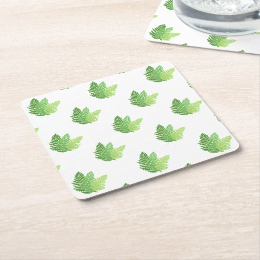 緑エレガント水色シダの木離れ地 スクエアペーパーコースター (アングル)