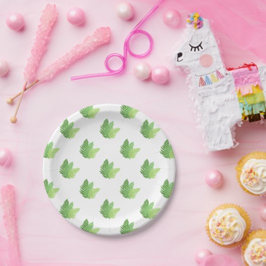 緑エレガント水色シダの木離れ地 ペーパープレート (パーティー)