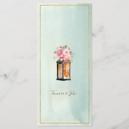 緑エレガント水色バラ金ゴールドフローラ提灯 メニュー (裏面)