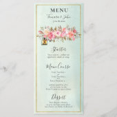 緑エレガント水色バラ金ゴールドフローラ提灯 メニュー (正面)