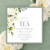 緑エレガント水色フローラブライダルティーシャワー 招待状