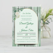 緑エレガント水色フローラ結婚式招待状 招待状 (スタンド正面)