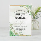 緑エレガント水色フローラ結婚式招待状 招待状 (スタンド正面)