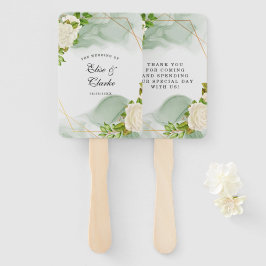 緑エレガント水色ホワイトバラ結婚ズ ハンドファン