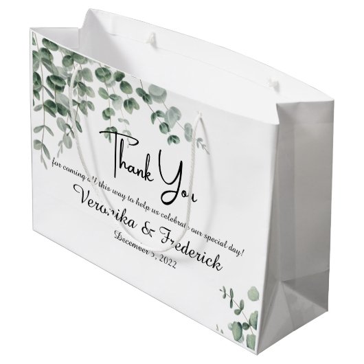 緑エレガント水色ユーカリ結婚ス ラージペーパーバッグ (裏面アングル)