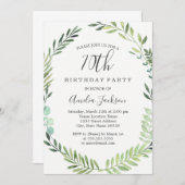 緑エレガント水色リース70誕生日 招待状 (正面/裏面)