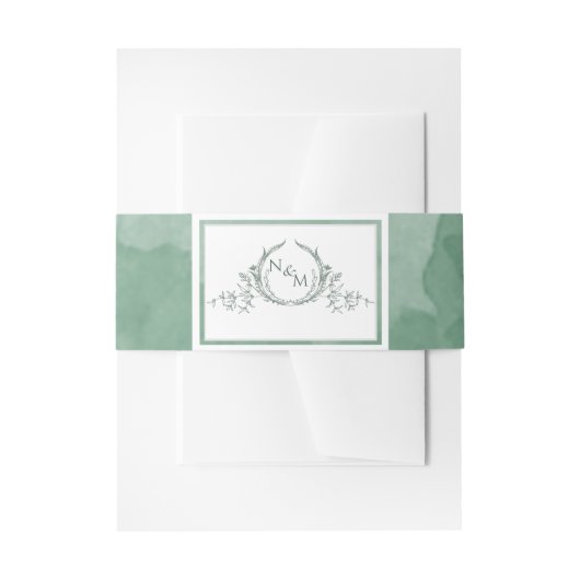 緑エレガント水色、モノグラム結婚ズ 招待状ベリーバンド (正面例)