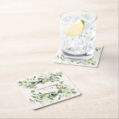 緑エレガント水色 | 紙結婚コースター スクエアペーパーコースター (インサイチュ)