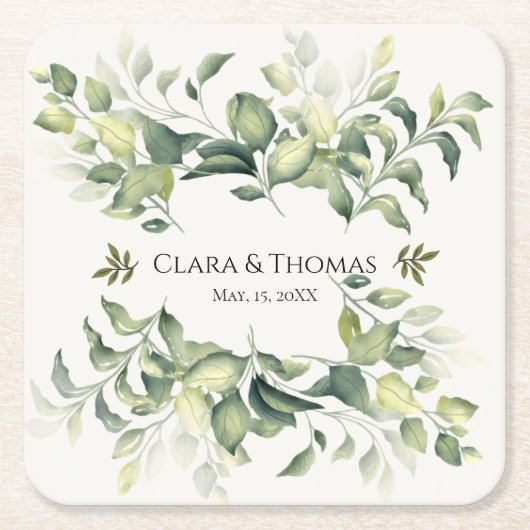 緑エレガント水色 | 紙結婚コースター スクエアペーパーコースター (正面)