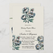緑エレガント灰色のブーケ結婚のカップルのシャワー 招待状 (正面/裏面)
