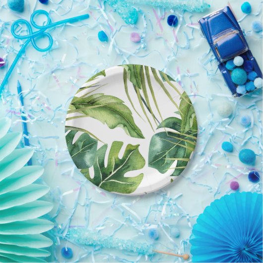 緑エレガント熱帯サマー離れパメ結婚の ペーパープレート (パーティー)