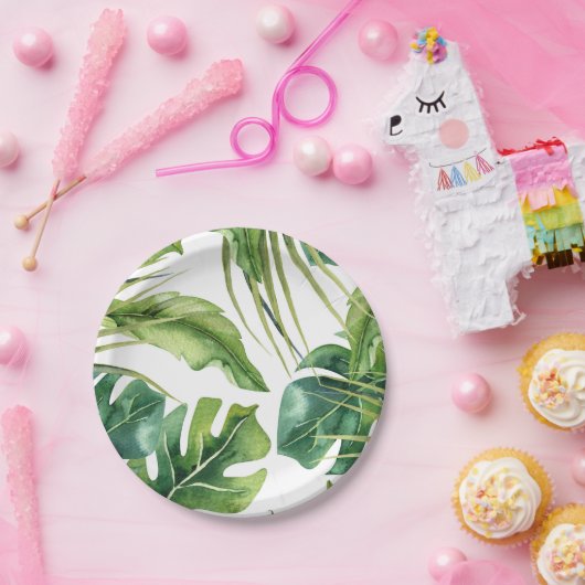 緑エレガント熱帯サマー離れパメ結婚の ペーパープレート (パーティー)