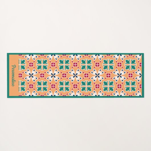 緑エレガント瓦パターン禅ヨガナマステ ヨガマット (裏面(横))