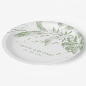 緑エレガント白の草花結婚 ペーパープレート (アングル)